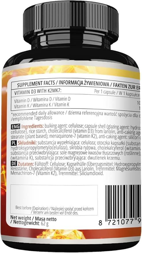 APOLLO'S HEGEMONY Vitamin D3 4000 UI with K2 MK7-120 Capsules - Potent Bone and Blood Health Support - 4 Month Supply - Diet Supplement