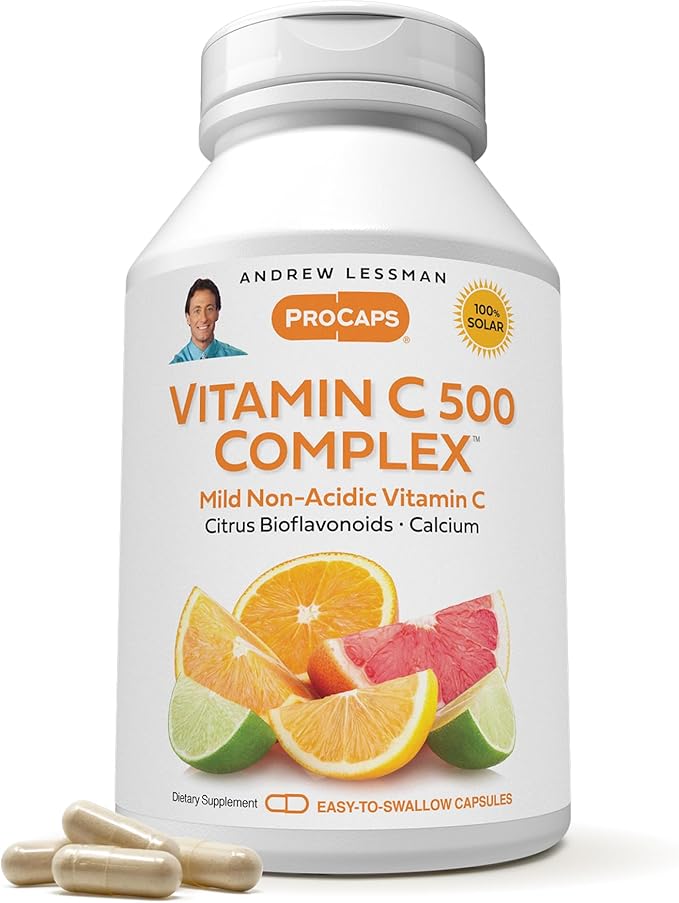 ANDREW LESSMAN Vitamin C 500 Complex 60 Capsules - Non-Acidic Vitamin C Plus Citrus Bioflavonoids for Immune System and Anti-Oxidant Support, No Stomach Upset, Small Easy to Swallow Capsules