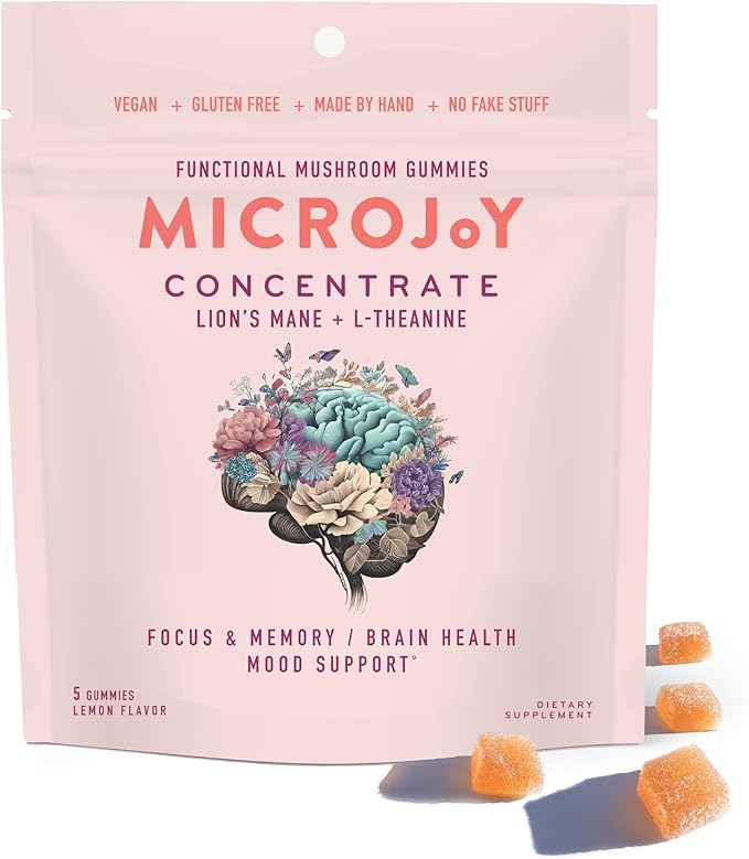 Concentrate Gummies - Focus, Memory, Brain Health & Mood Support Supplement - Vegan, Non-GMO, Gluten-Free - Lemon Flavor (5 Servings)