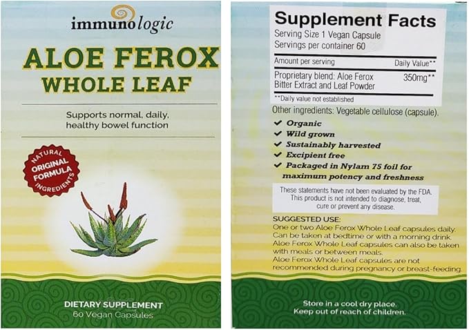 Aloe Ferox Whole Leaf Vegan Capsules - 60 Count Pack of 2
