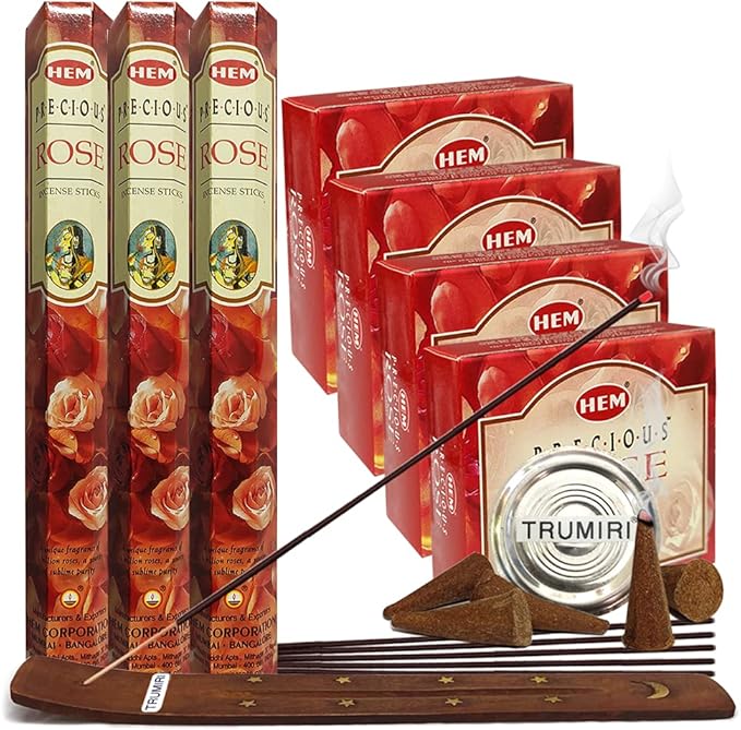 Precious Rose Incense sticks and cone incense holder variety pack #2 bundle insence insense insienso