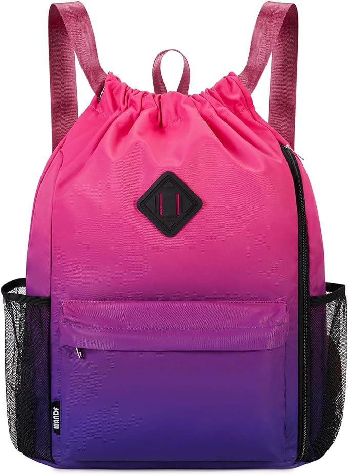WANDF Drawstring Backpack Sports Gym Bag with Shoes Compartment, Water-Resistant String Backpack Cinch Bag for Women Men (Rose Gradient)