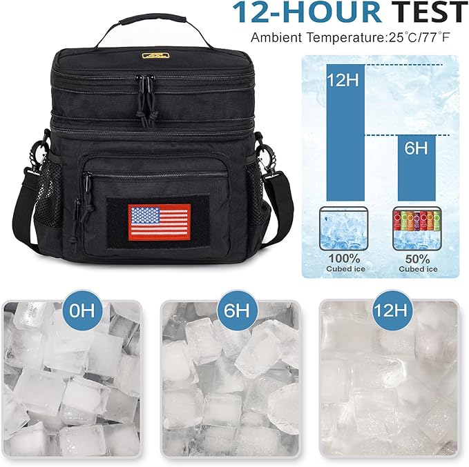 ATRIPACK Lunch Bag for Men, Double Deck Tactical Lunch Box Work with Shoulder Strap MOLLE Webbing Large Lunch Cooler Leakproof Insulated （Black）