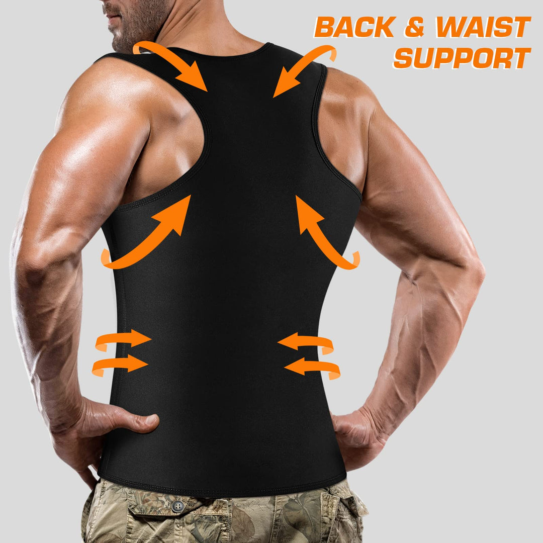Cimkiz Mens Sweat Sauna Vest for Waist Trainer Zipper Neoprene Tank Top, Adjustable Sauna Workout Zipper Suit (Black, Small)