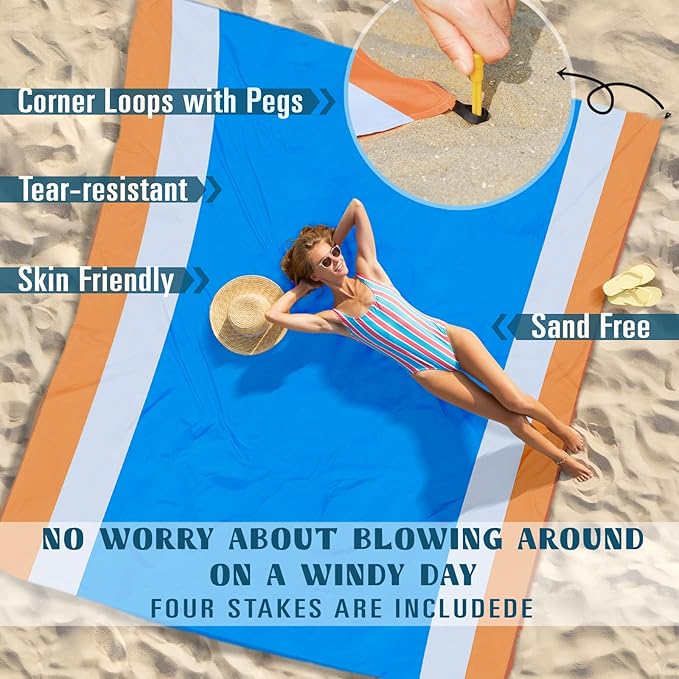 Beach Blanket Sandproof Waterproof 78''×81''1-5 Adults Oversized,Compact Lightweight Durable Beach Mat for Travel Camping Hiking Picnic Blanket