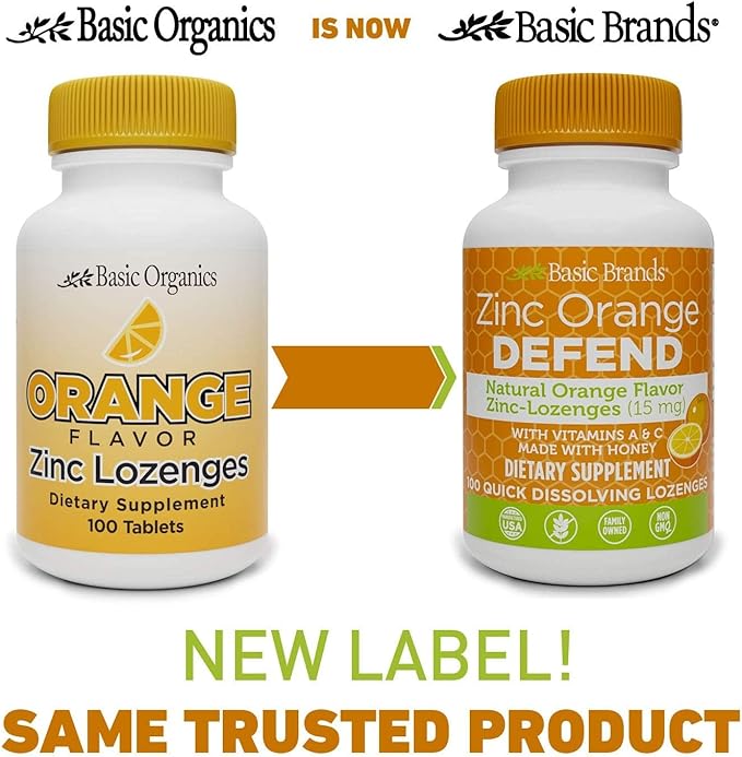 Basic Brands Zinc Lozenges, 100 Count, Orange