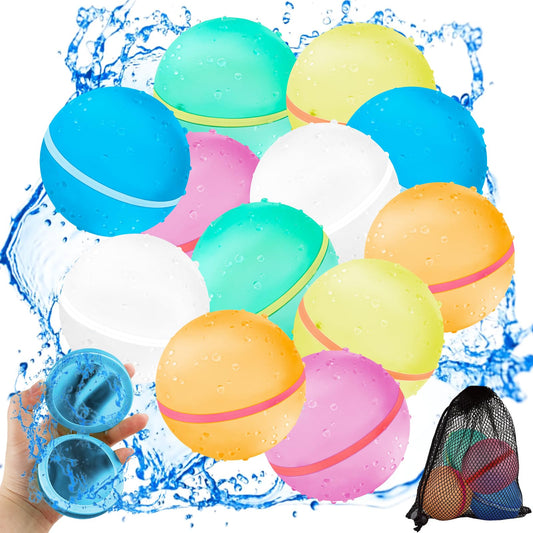 12PCS Reusable Water Balloons,CNMTCCO Fast Fillable Water Bombs,Self Closing Magnetic Spray Balls,ilicone Water Balls,For Kids,Adults, Beach,Pool Party Beach Water Toys