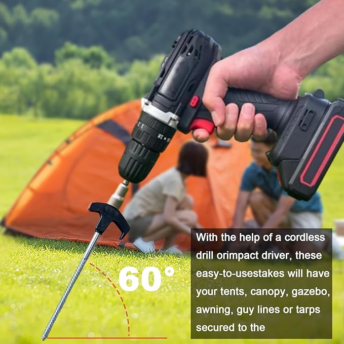 8" Screw in Tent Stakes - Ground Anchors Screw in, Screw in Tent Stakes Heavy Duty, Tent Pegs Camping Stakes, Metal Threaded Tent Spikes, Screw Tent Stakes with Hex Sleeves (12Pcs+Box Black)