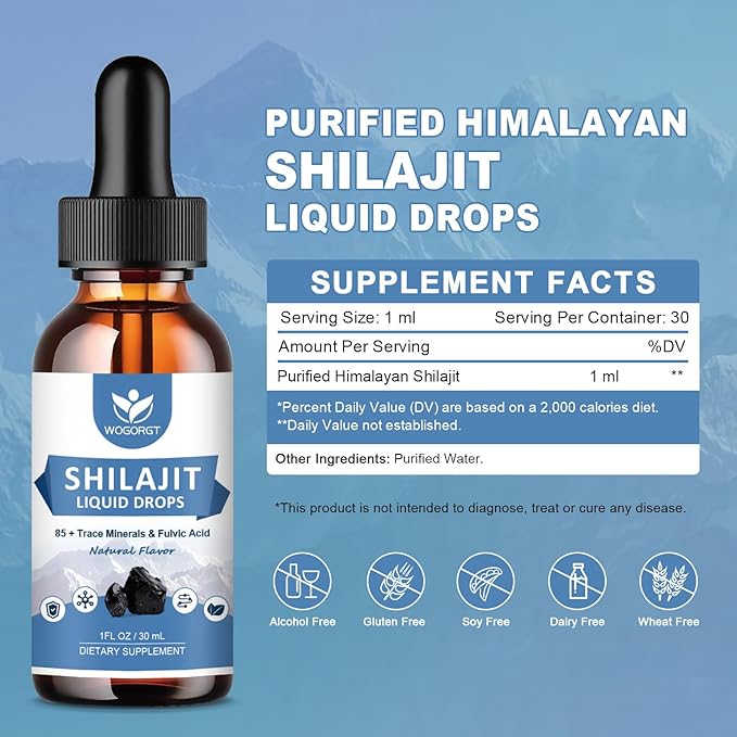 Pure Himalayan Shilajit Liquid Supplement - Energy & Immune Support, Contain 85+ Trace Minerals & Fulvic Acid, Pure Shilajit Resin Liquid Drop for Men & Women, Natural Flavor, 1 Fl Oz (2 Pack)
