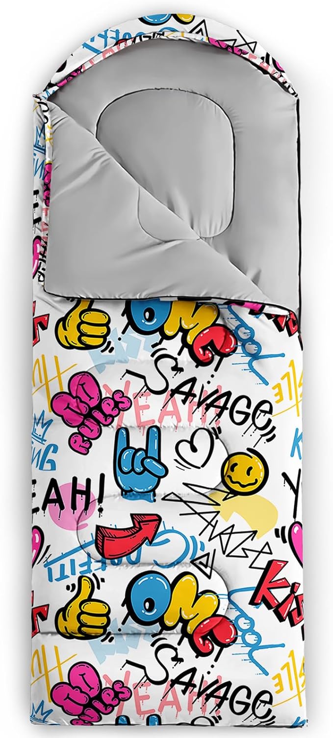 AILONEN Kids Floral Cat Camping Sleeping Bags,Lightweight & Waterproof,3 Season Warm & Cool Weather,Kawaii Kitten Sleeping Bags for Girls Adults,Travelling,Outdoors