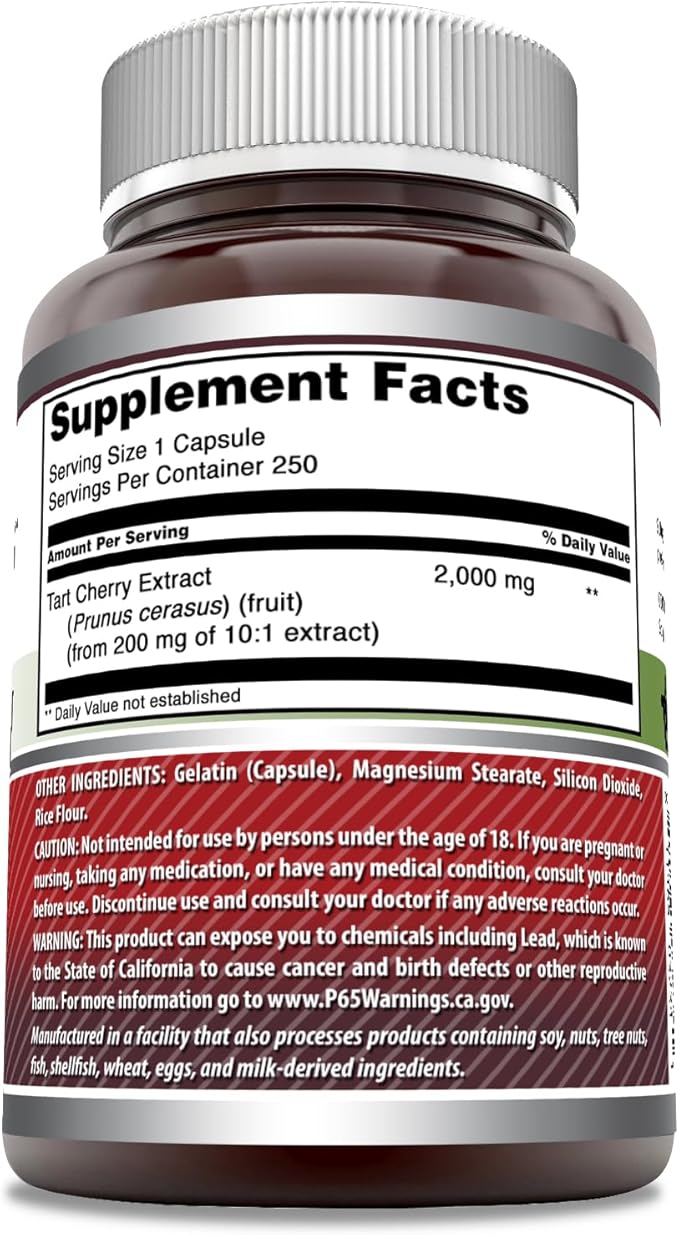 Amazing Formulas Tart Cherry Supplement | 2000 Mg Per Serving | Capsules Supplement | Non-GMO | Gluten Free | Made in USA (1 Pack, 250 Count)