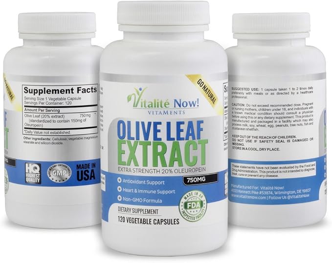 Super Strength Best Olive Leaf Extract (Non-GMO) - 20% Oleuropein - Immune Support Supplement - Up to 4 Months - 750mg Capsules - Vegetarian - 120 Count