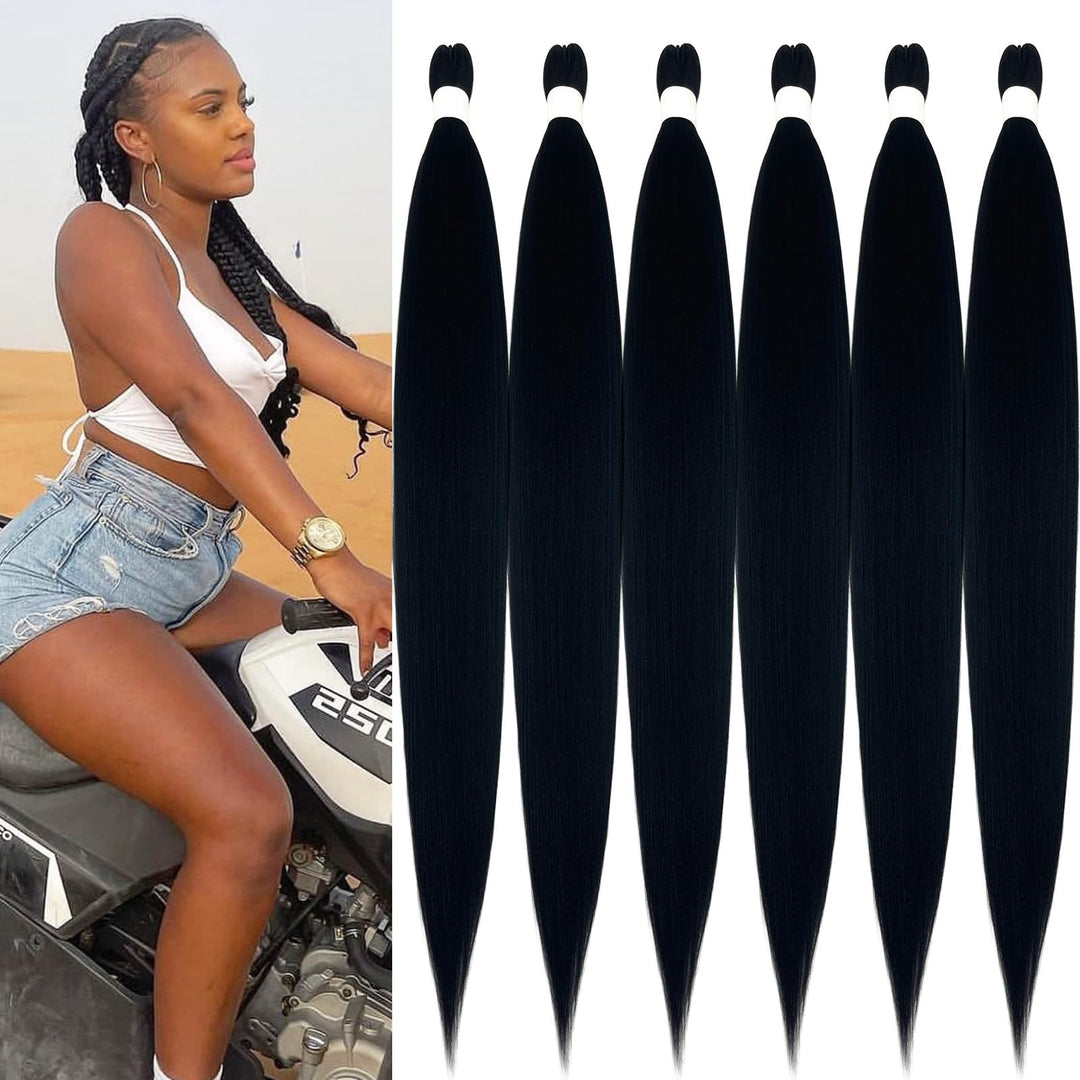 UPruyo Black 1B Pre Stretched Braiding Hair Extensions for Braids Kanekalo Braiding Hair Pre Stretched 26 inch 6 packs Knotless Synthetic Jumbo Hypoallergenic Braiding Hair Black