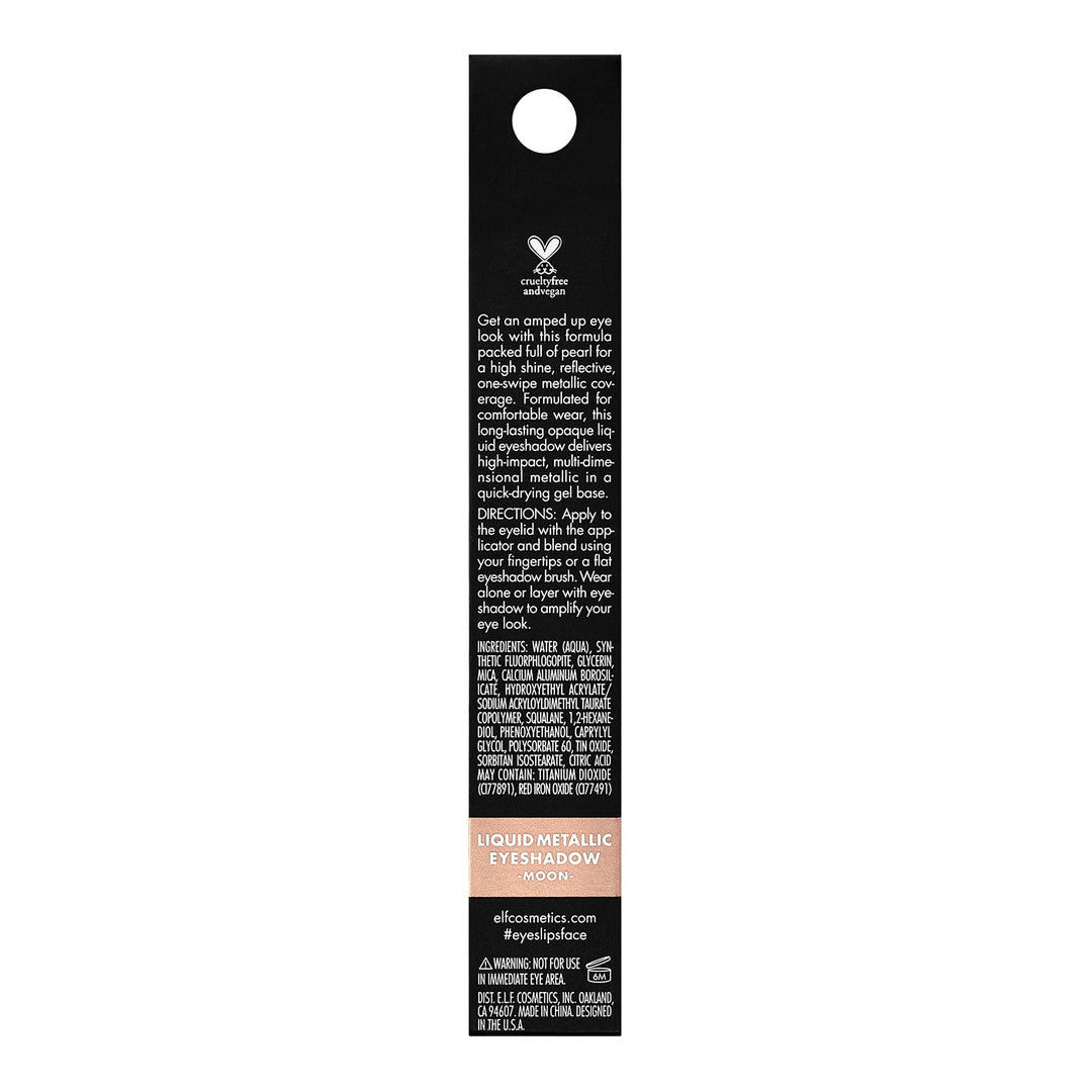 e.l.f. Liquid Metallic Eyeshadow, Gel Formula, Multi-Dimensional Finish For Bold Eye Looks, One-Swipe Coverage, Vegan & Cruelty-Free, Moon, 0.1 Fl Oz
