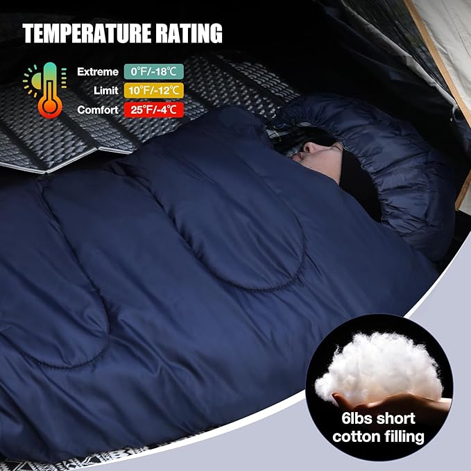 REDCAMP Flannel Sleeping Bag for Adults, Comfortable Cotton Sleeping Bags for Camping with Detachable Hood, Red/Grey/Blue