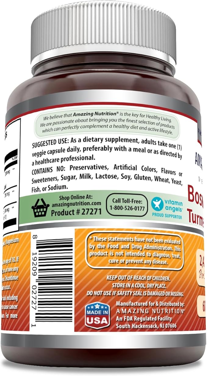 Amazing Formulas Boswellia Extract Turmeric and Tart Cherry Supplement | 2400 Mg Per Serving | 60 Veggie Capsules | Non-GMO | Gluten Free | Made in USA