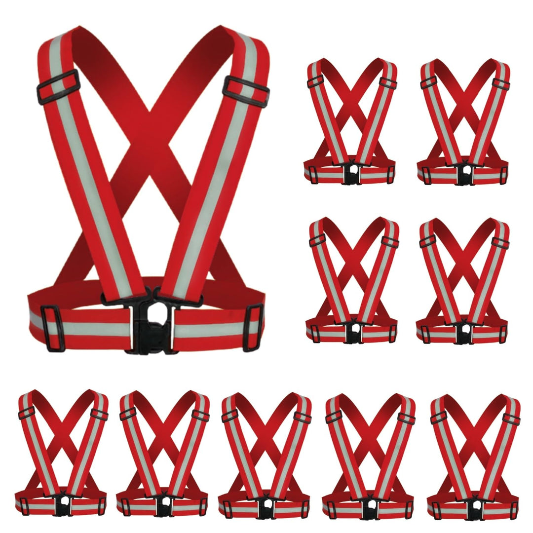 YUNLOVXEE Reflective Strap Safety Vest Gear - 2-10 Pack Adjustable High Visible Reflective Running Gear for Women Men Night (Red x10)
