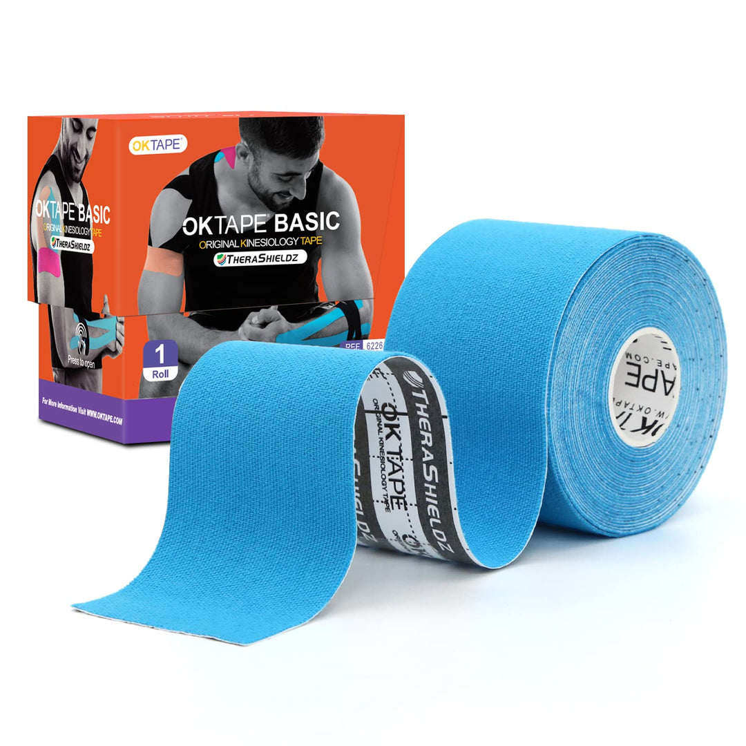 OK TAPE Kinesiology Tape, Basic Original Cotton Elastic Athletic Tape for Support and Recovery, Sports Tape Therapeutic Pain Relief, 2in×16.4ft Uncut Roll - Light Blue