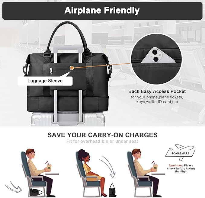 Travel Duffel Bag,Sports Tote Gym Bag,Shoulder Weekender Overnight Bag for Women