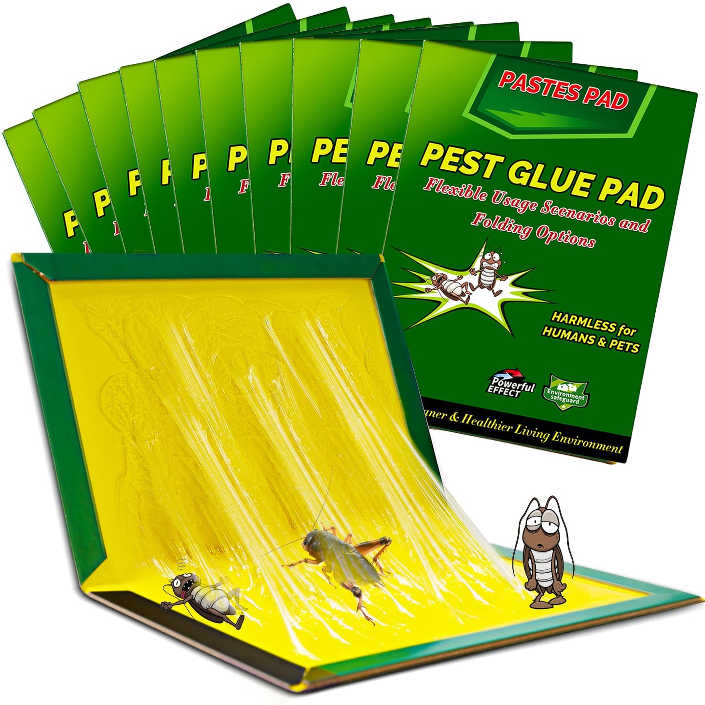 10 Packs Stickypads Glue Traps - 12.4 Inch x 8.2 Inch Sticky Pads Extra Strong, Gluetraps for Bed Bug & Cockroach, Glueboard Indoor Outdoor, Efficient Gum Pads for Home Kitchen Office Garage Garden