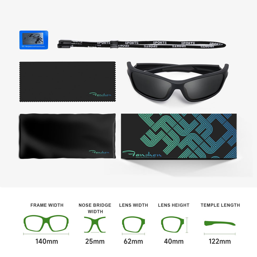 Fanshen Sports Polarized Sunglasses Men - Wrap Around Mens Sunglasses for Mens Womens Cycling Running UV Protection (Matte Black/Green)