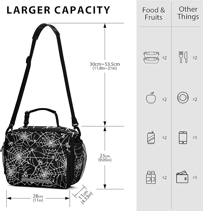 Halloween Spider Web Lunch Bag Insulated Black Lunch Box Cooler Cooling Tote Food Container for Adults Men Women