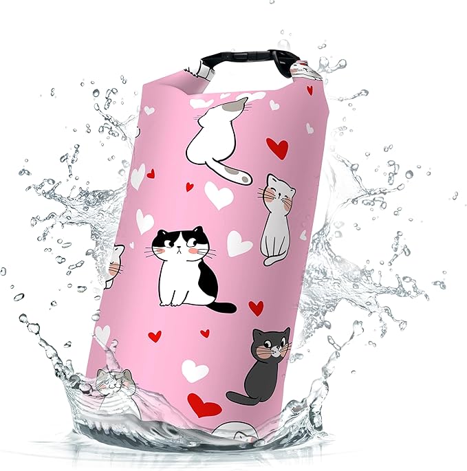 Waterproof Dry Bag,Roll Top Cute Animal Lovely Pet Cat Waterproof Backpack 5L/10L/20L Floating and Lightweight Bags for Kayaking, Boating, Fishing, Swimming and Camping