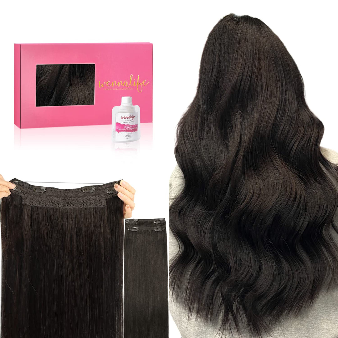 Wennalife Wire Hair Extensions (Increase 50% Lifespan) Real Human Hair 22 Inch 150G Dark Brown Remy Real Hair Extensions Invisib