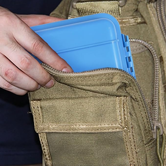 Dry Storage Box, Shockproof Waterproof Box with 2 U‑Shape Buckle, Plastic Storage Container for Cameras, Phones, Camping, Fishing, Hiking(Large-Blue)