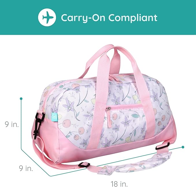 JumpOff Jo by Wildkin Overnighter Duffel Bag – Lightweight Travel Bag for Kids - Fairy Blossom