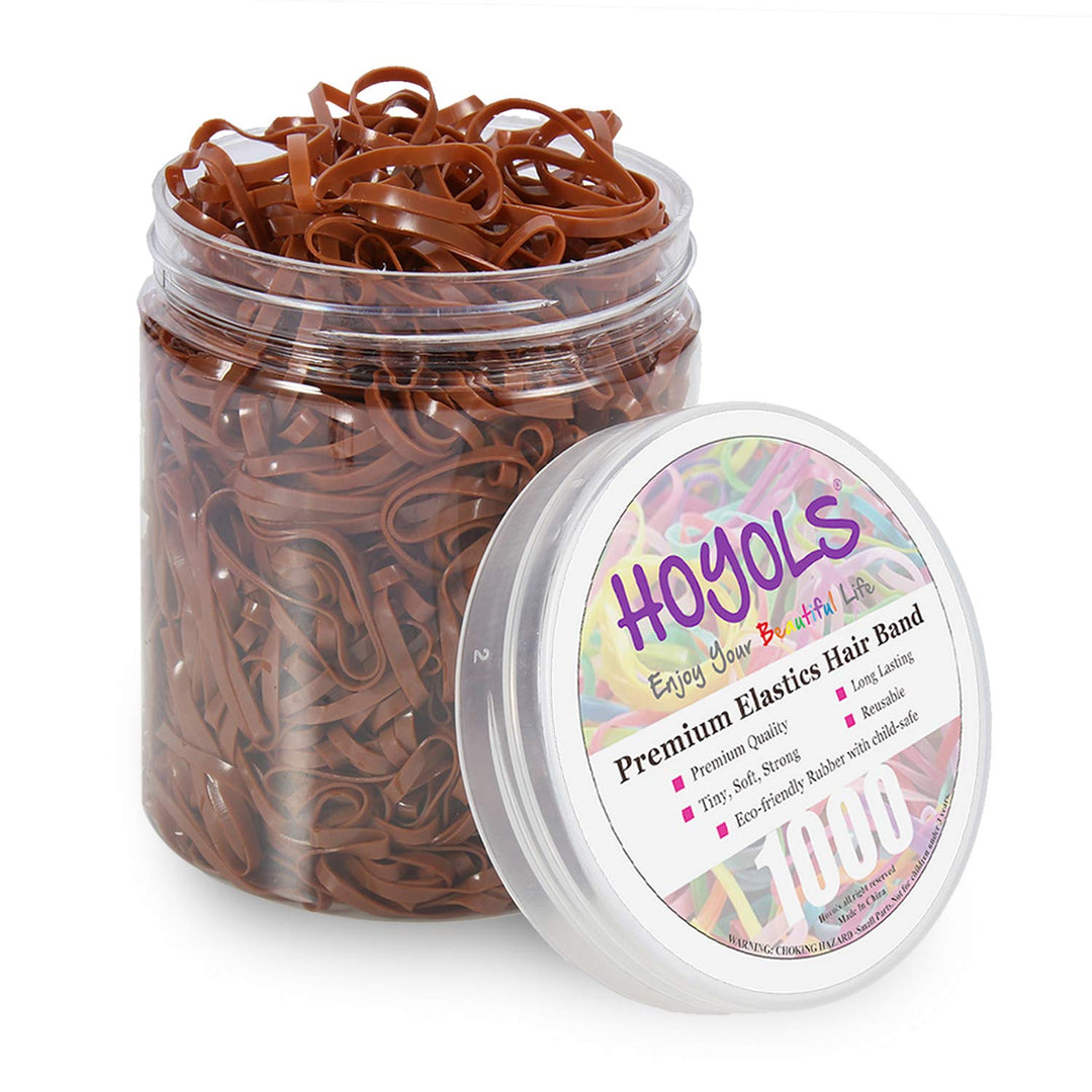 Hoyols Hair Elastic Ties Mini Soft Rubber Bands Ponytail Polyband Braid Holder For Kids Baby Girl 1000 Piece Pack (Caramel) Tpr