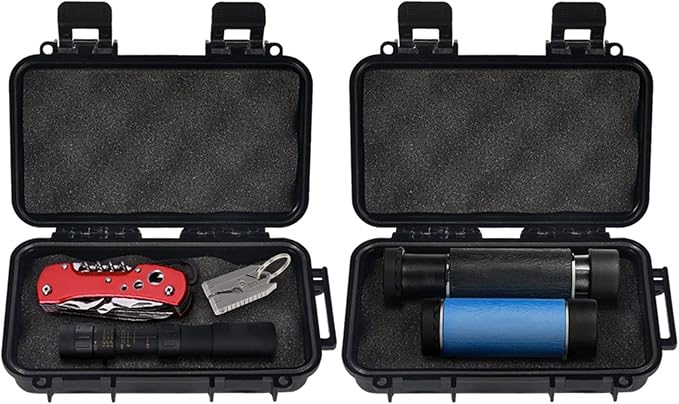 Dry Storage Box, Shockproof Waterproof Box with 2 U‑Shape Buckle, Plastic Storage Container for Cameras, Phones, Camping, Fishing, Hiking(Large-Black)