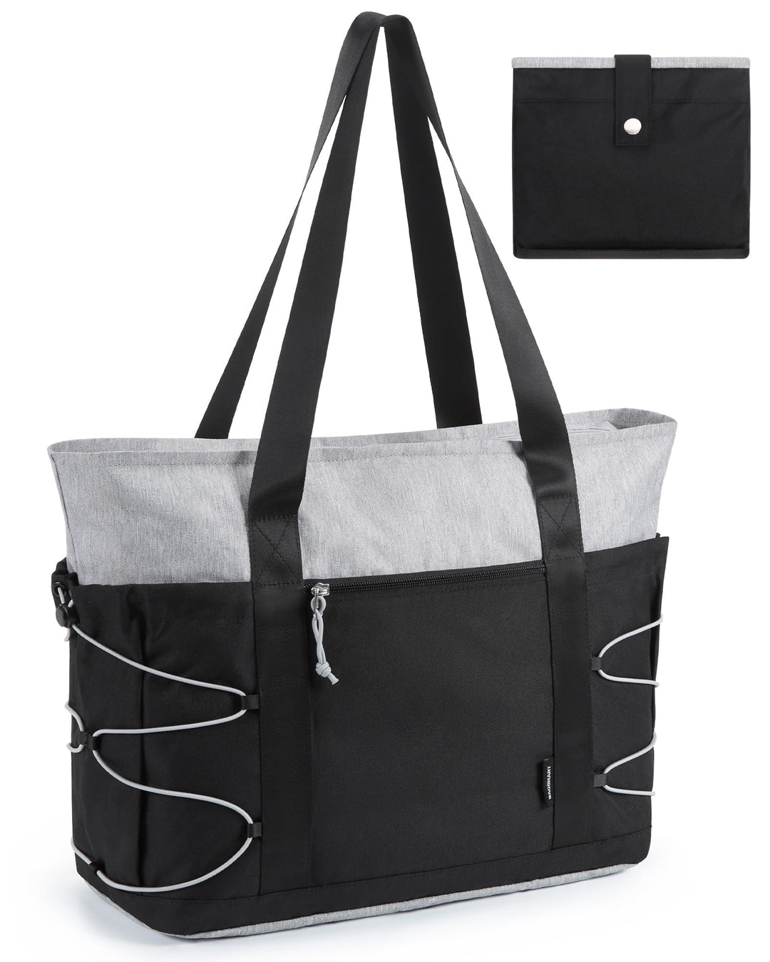 BAGSMART Tote Bag for Women, Foldable Tote Bag With Zipper Large Handbags Shoulder Bag Commuter bag for Travel/Work/Sport, Black