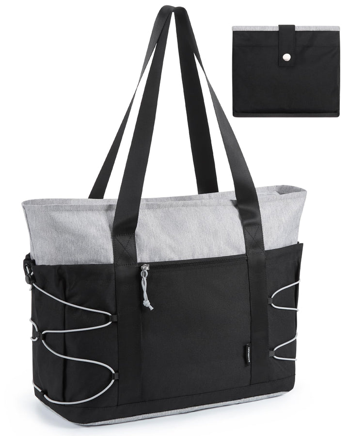 BAGSMART Tote Bag for Women, Foldable Tote Bag With Zipper Large Handbags Shoulder Bag Commuter bag for Travel/Work/Sport, Black