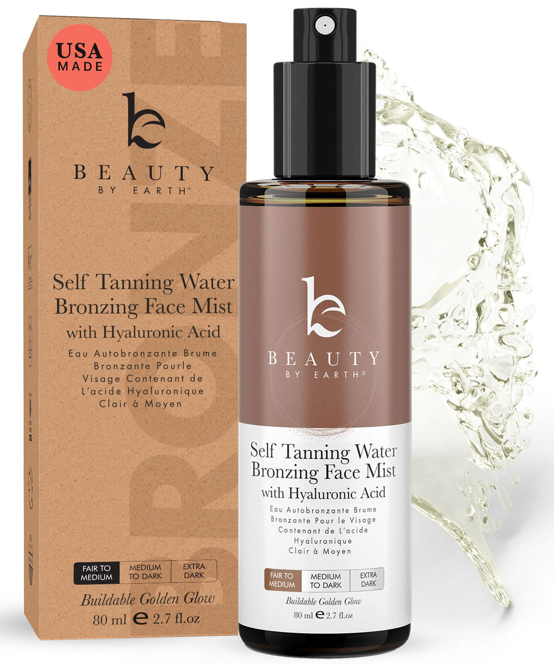 Face Tanner Mist - USA Made with Natural & Organic Ingredients, Sunless Self Tanning Spray for Fake Tan, Facial Self Tan Water with Hyaluronic Acid & Glycerin for Streak-Free Natural Glow