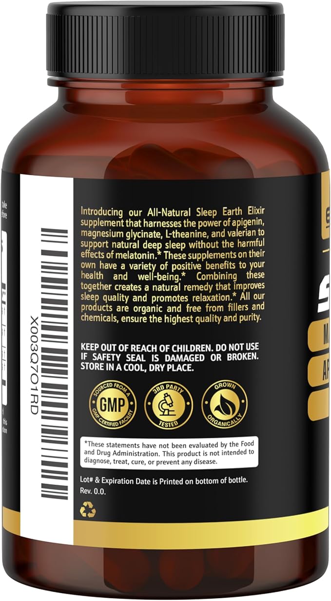 4-in-1 Sleep Aid (120 Caps) w/Apigenin 50mg, Magnesium Glycinate 200mg, L Theanine 200mg & Valerian Root for Sleep Aid 300mg | Apigenin Supplement for Sleep | Sleeping Pills