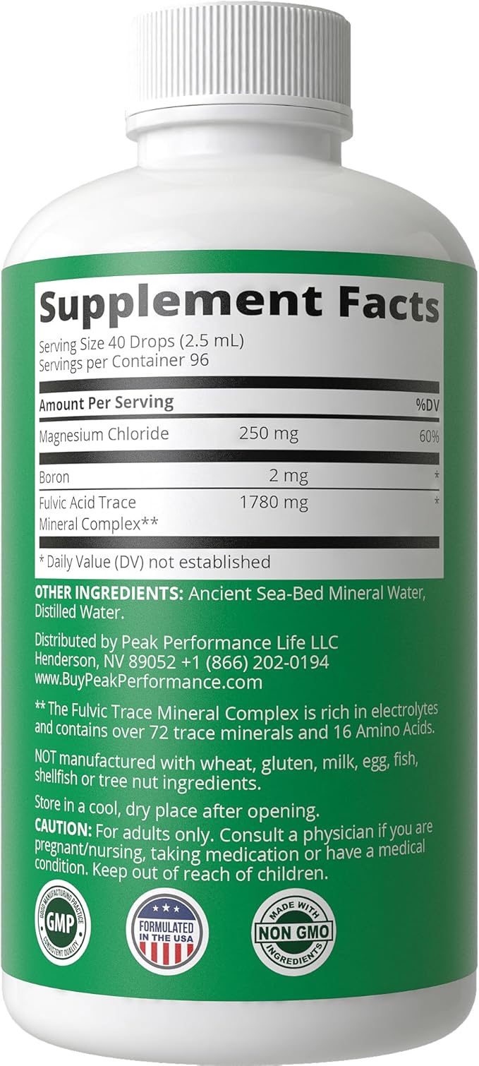 Ultra High Purity Trace Minerals Liquid Drops for Water. Ionic Plant Based Fulvic Trace Mineral Drop Supplement + Magnesium. Replenishes Natural Minerals, Electrolytes + Optimal pH Levels