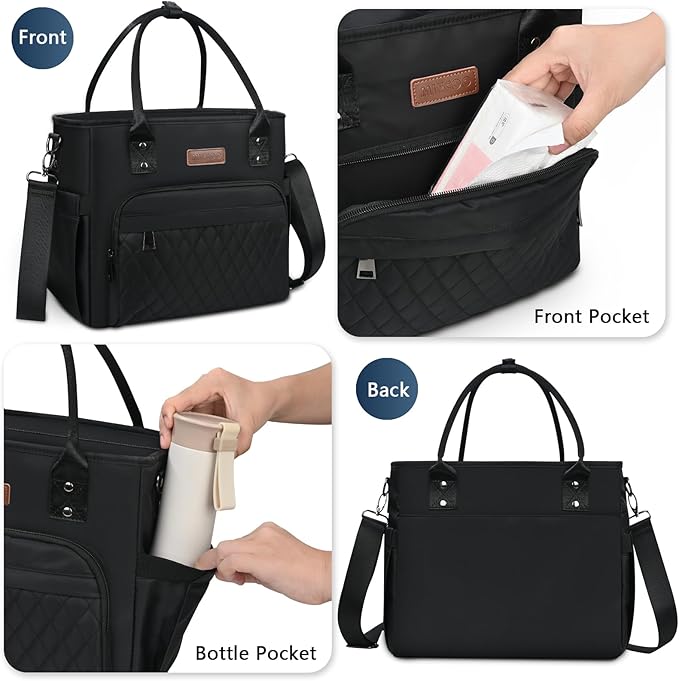 Lunch Bag Lunch Box Women - Leakproof Insulated Lunch Cooler Bag for Men Women - Large Lunch Tote Bags Adults, Black - MIYCOO