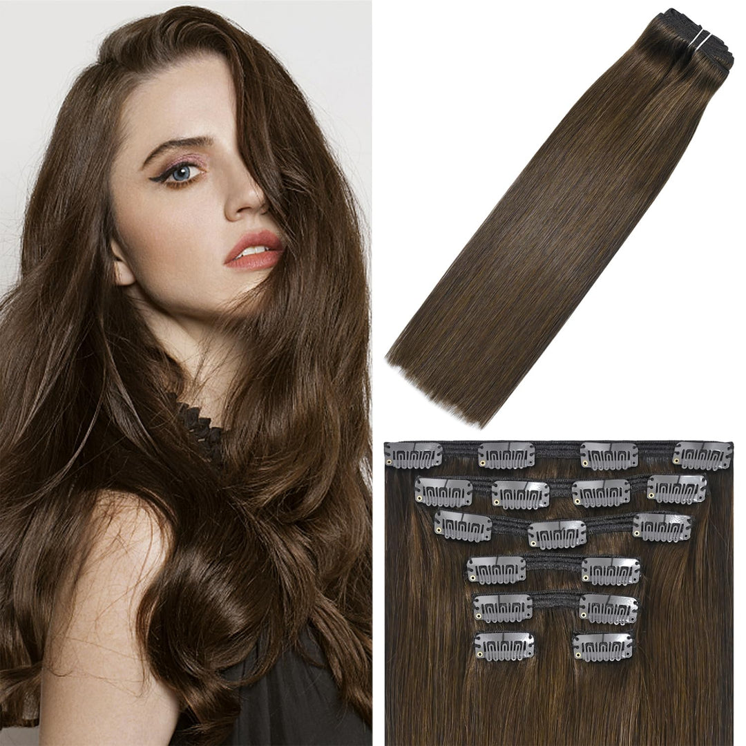 Windtouch Clip In Hair Extensions Real Human Hair #4 Medium Brown Hair Extensions Clip Ins 16Inch 120G 7Pcs Human Hair Clip In E