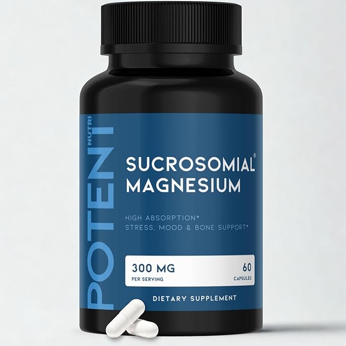 Sucrosomial Magnesium, Patented Enhanced Absorption, Support Stress Relief, Sleep, Nerves, Muscles, and Metabolism* 300mg, 60 Capsules (Vegan Safe), Magnesium Supplement, USA Made by Potent Nutri
