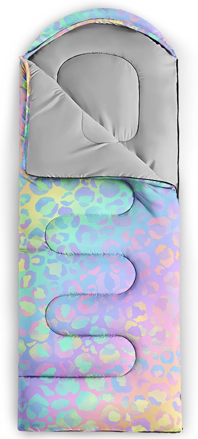 AILONEN Kids Floral Cat Camping Sleeping Bags,Lightweight & Waterproof,3 Season Warm & Cool Weather,Kawaii Kitten Sleeping Bags for Girls Adults,Travelling,Outdoors
