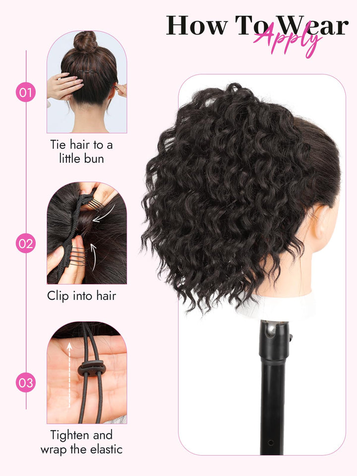 Isaic Ponytail Extension 8 Inch Short Wavy Curly Ponytails Drawstring Ponytail for Black Women Natural Black Pony Tails Hair Extensions Synthetic Hairpiece For Daily Use