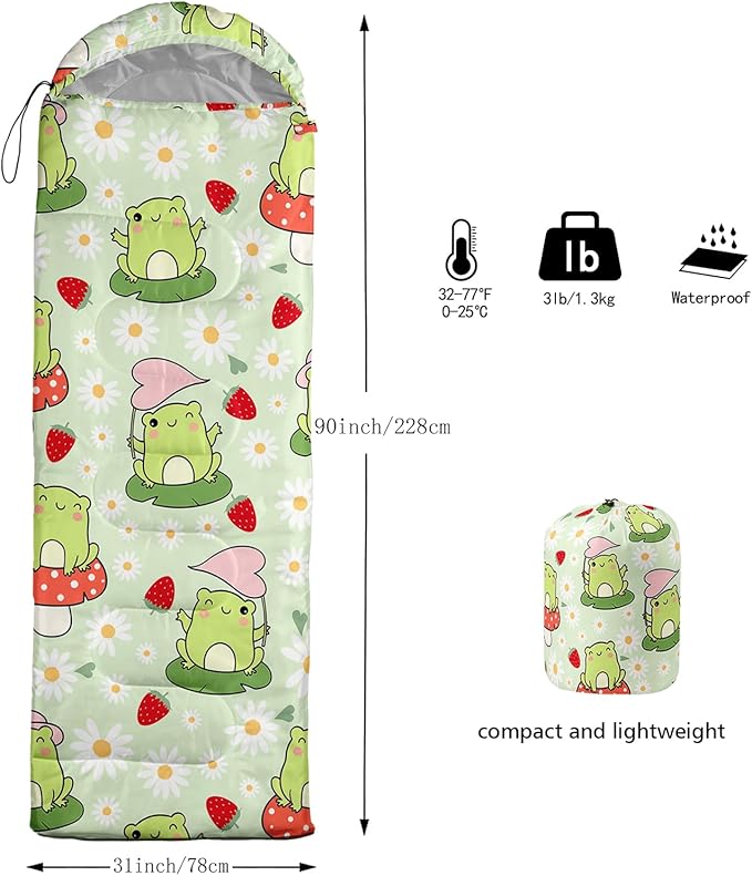 AILONEN Kids Floral Cat Camping Sleeping Bags,Lightweight & Waterproof,3 Season Warm & Cool Weather,Kawaii Kitten Sleeping Bags for Girls Adults,Travelling,Outdoors