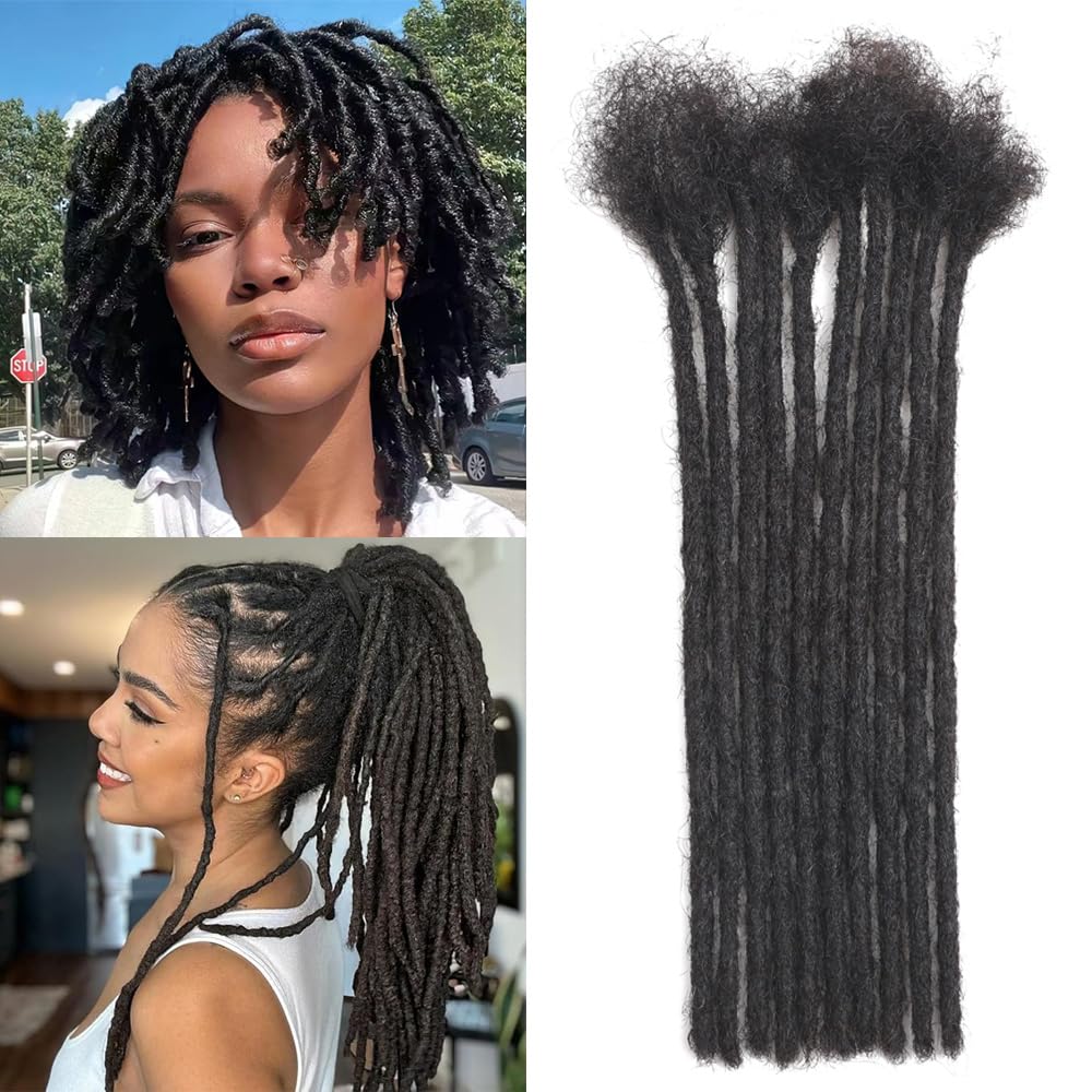 Dreadlock Extensions Human Hair 10-100 Strands 100% Full Handmade Permanent Loc Extension Human Hair for Women/Men/Kids Can Be Dyed Bleached Curled Twisted (0.8cm 1B, 4 inch 10 Strands)