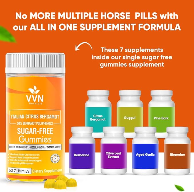 2900mg Citrus Bergamot Blend 25:1 Extract Gummies (Italy Sourced & Manufactured in USA) for Immune System Support & Healthy Aging with Guggul, Pine Bark & More | Sugar-Free, 60 ct.