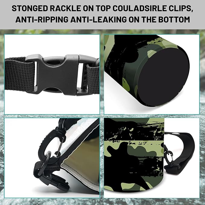 Waterproof Dry Bag,Roll Top Grey Camouflage American Flag Small Waterproof Backpack 5L/10L/20L Floating Lightweight Bags for Kayaking, Boating, Fishing, Swimming Camping with Waterproof Phone Case