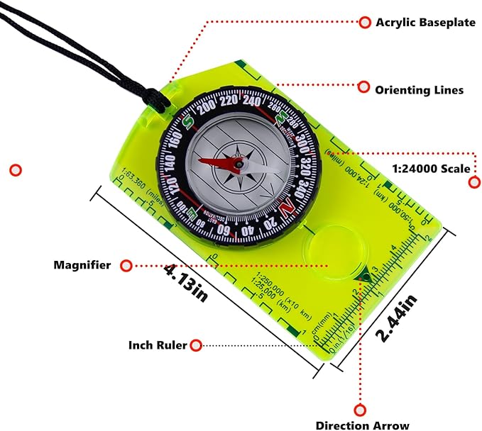 2 Pieces Orienteering Compass, Superior Hiking Survival Compass for Kids, Hiking Backpacking Compass Scouts Navigation Compass Waterproof Map Reading Compass for Outdoor Camping