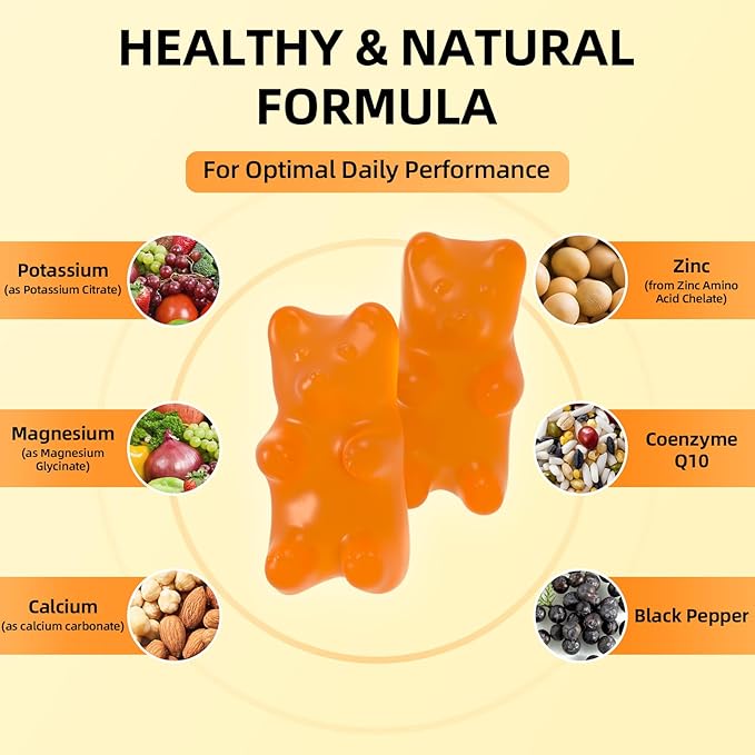 Potassium Gummies for Adults, Potassium Magnesium Supplement for Leg Cramps & Immune Health, Sugar-Free, Vegan Orange Flavors-120 Count