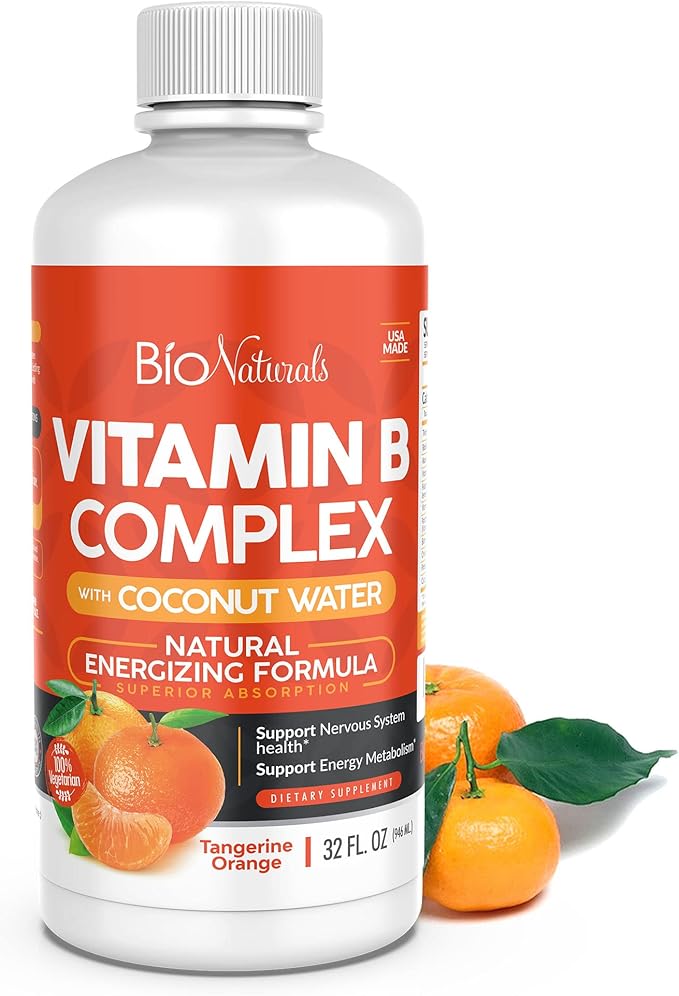 Bio Naturals Vitamin B Complex Liquid Supplement - 100% Natural Energy Boost with Vitamins B1 B2 B3 B5 B6 B12 & Organic Coconut Water for Stress, Mental Focus & Healthy Immune System - 32 fl oz