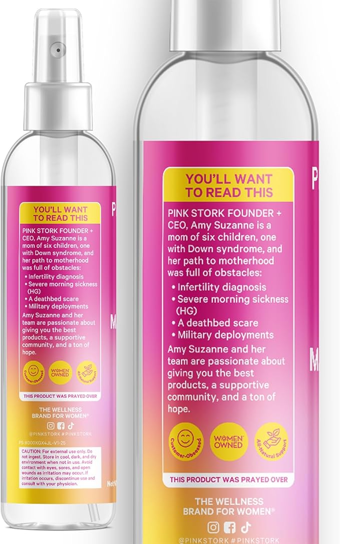 Pink Stork Magnesium Spray Mist - for Calm, Stress, and Sleep, Seasickness Support, Pregnancy Must Haves, 200 mg per 6 Sprays, Pure Magnesium Chloride Body Spray, 4 oz, Unscented